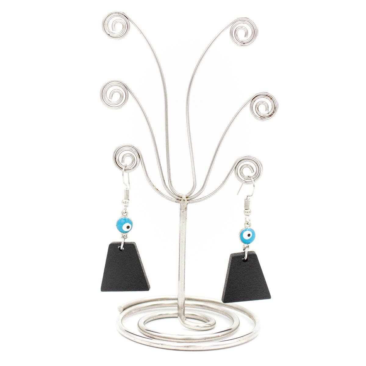 Blue eyes and trapezoidal pendant earrings-ER-091