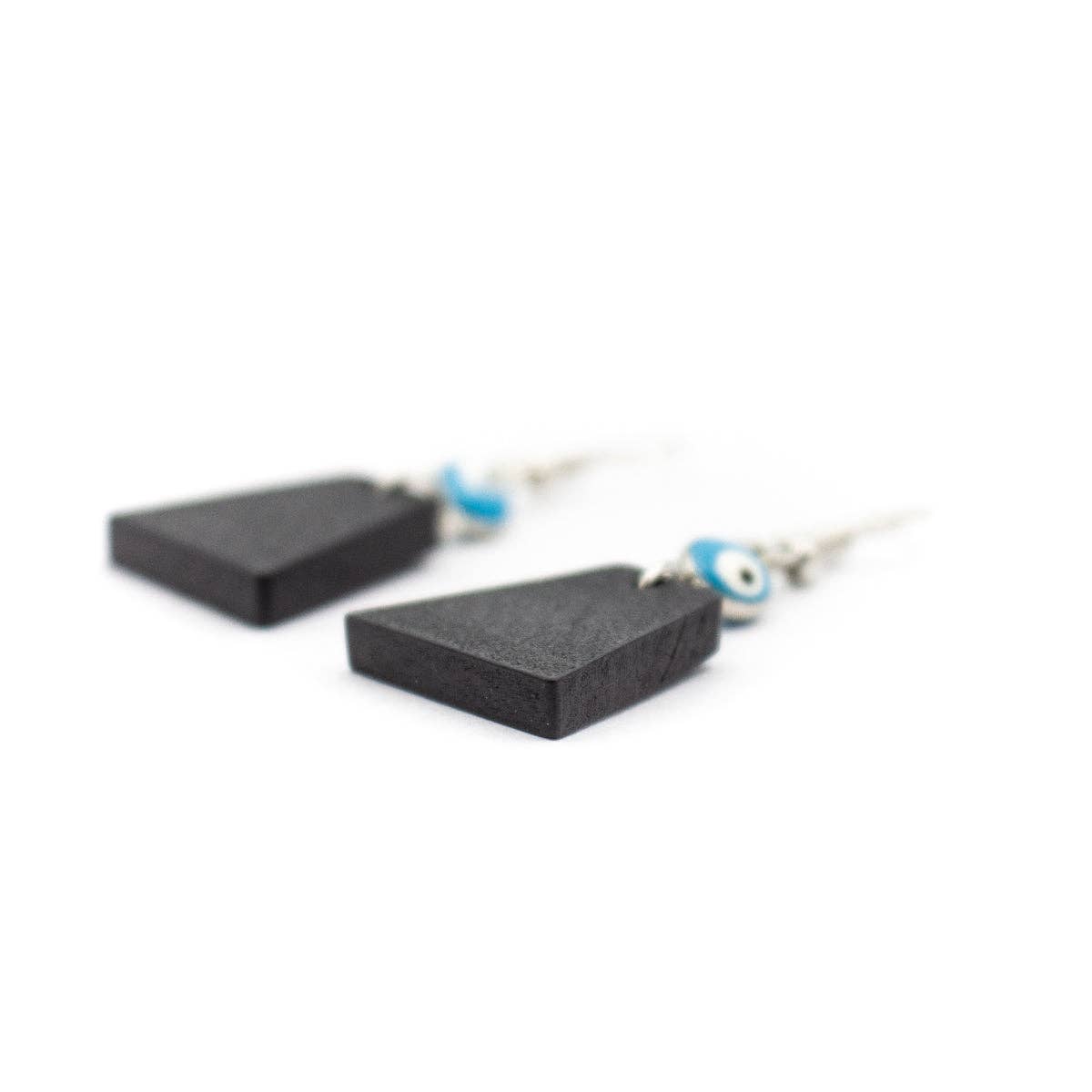 Blue eyes and trapezoidal pendant earrings-ER-091